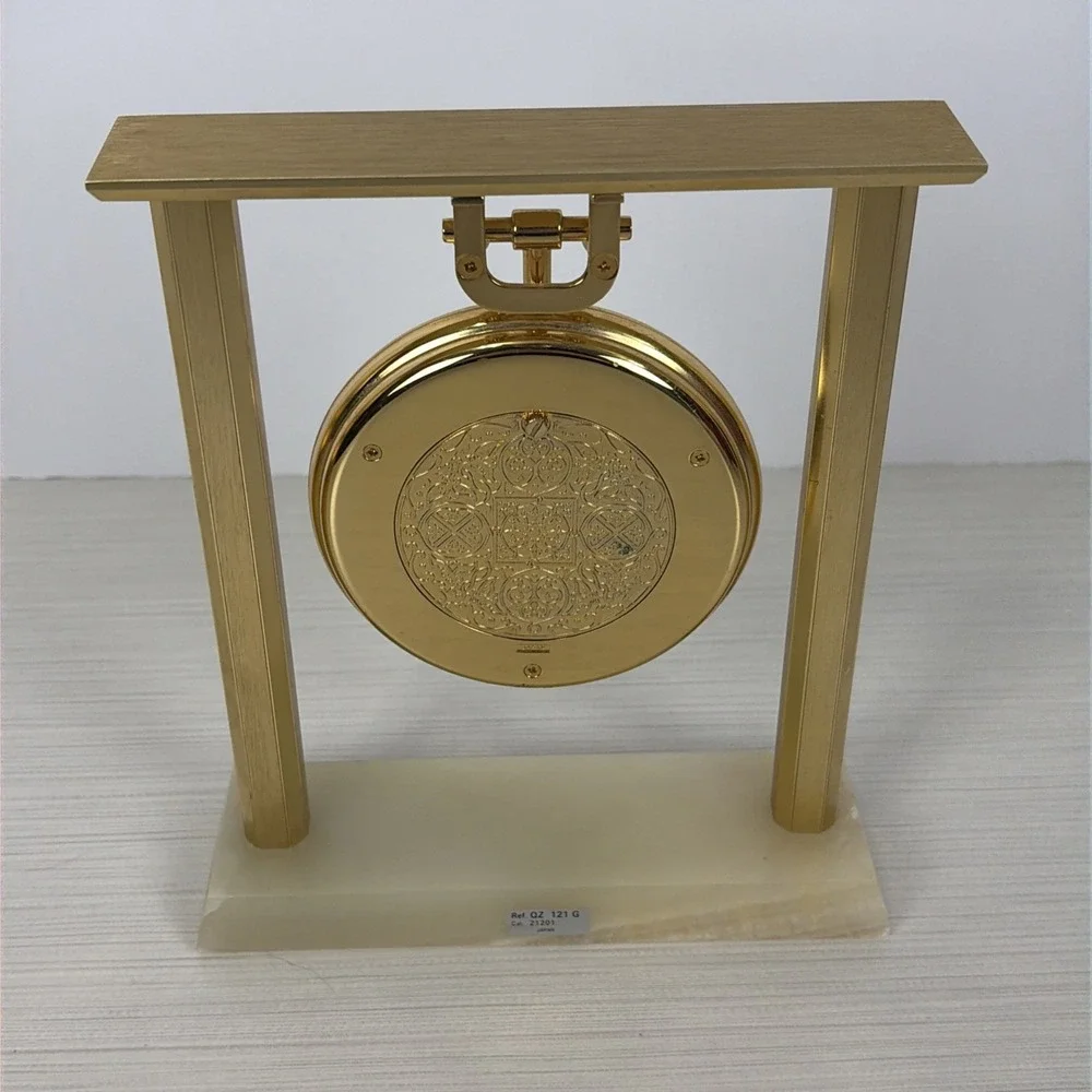 Vintage Seiko QZ 121 G Quartz Desk Clock Brass and Marble Stand Made in Japan